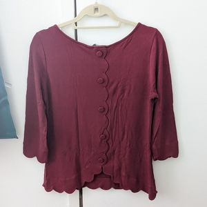 41 HAWTHORN Claudess Scallop Back Detail Boat Neck Knit Top  Size L | Burgundy